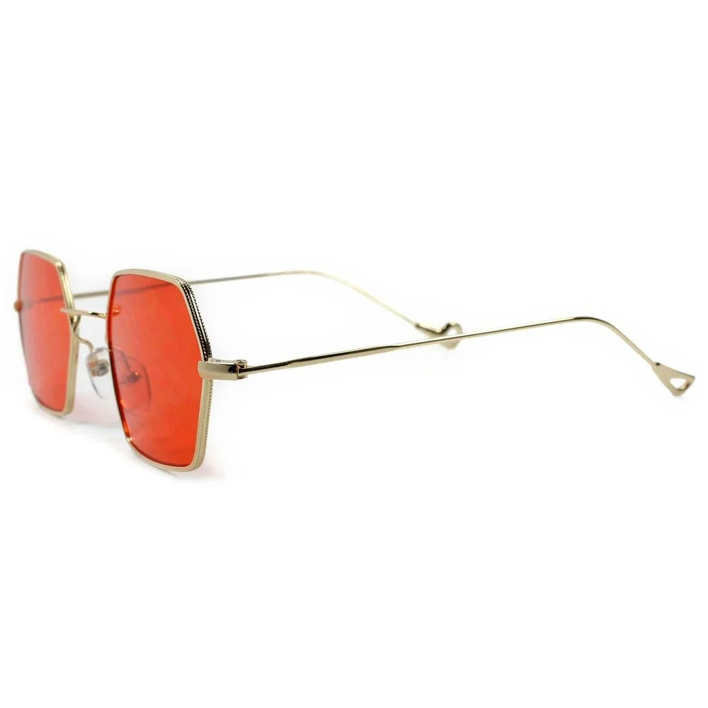 Old Classic Indie Retro Funky Gothic Gold Red Lens Steampunk Polygon Sunglasses